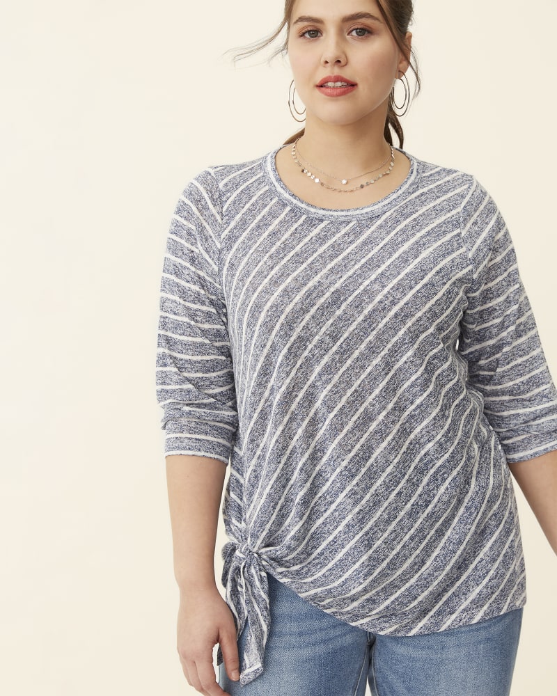 Front of plus size Renee Three-Quarter Sleeve Side Tie Top by Cameo | Dia&Co | dia_product_style_image_id:181665
